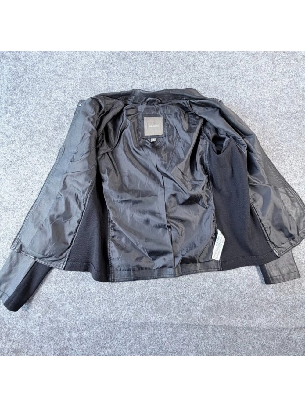 Maurices Faux Leather Full-Zip Moto Jacket Womens L Black Rib Knit Side Panels - Picture 9 of 16